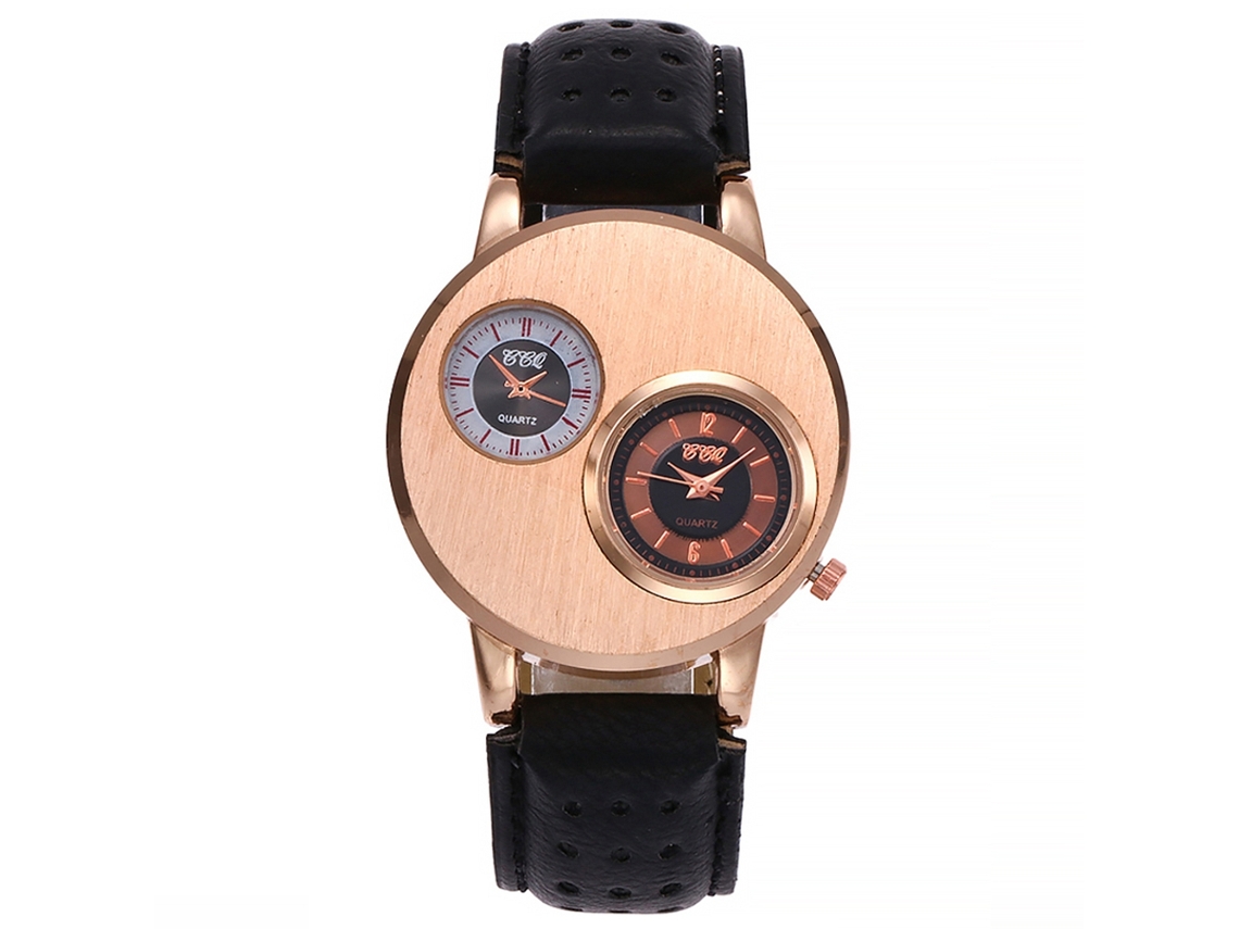 Relógio de Pulso Masculino de Quartzo Estilo Casual com Pulseira de Couro Pu Preto