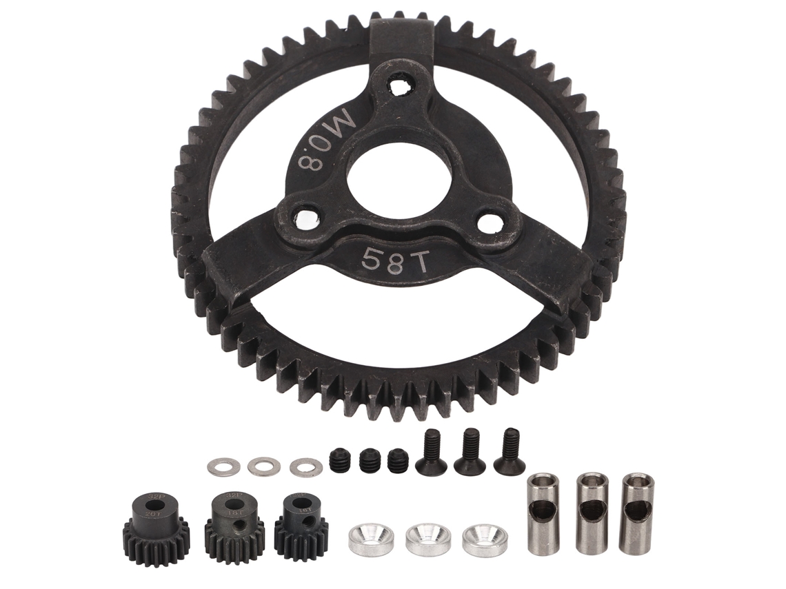 Conjunto de Engrenagens de Aço com Pinhao 58t 32p e Pinhoes 16t 18t 20t para Carro Rc Traxxas Slash 2wd 1/10 | S/MARCA