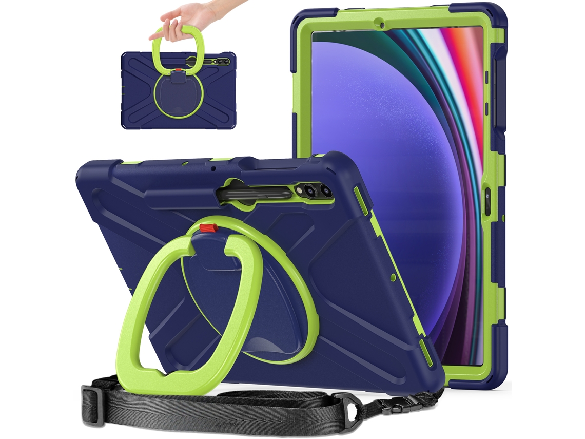 Capa para Samsung Tab S8 Plus com suporte giratório, compartimento para caneta e alça de ombro azul escuro verde XIAOMOYU