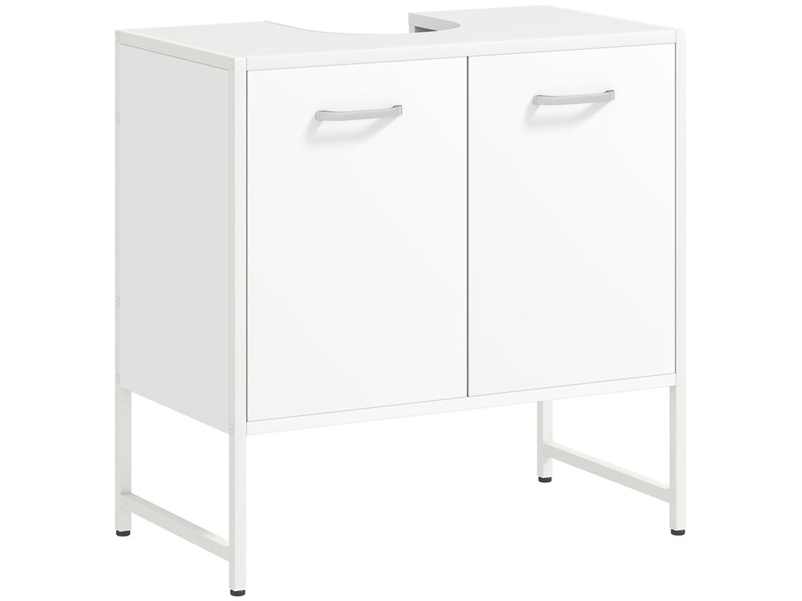 Móvel Sob Lavatório BTFORUS para banheiro com 2 portas de fecho suave e prateleira ajustável, branco