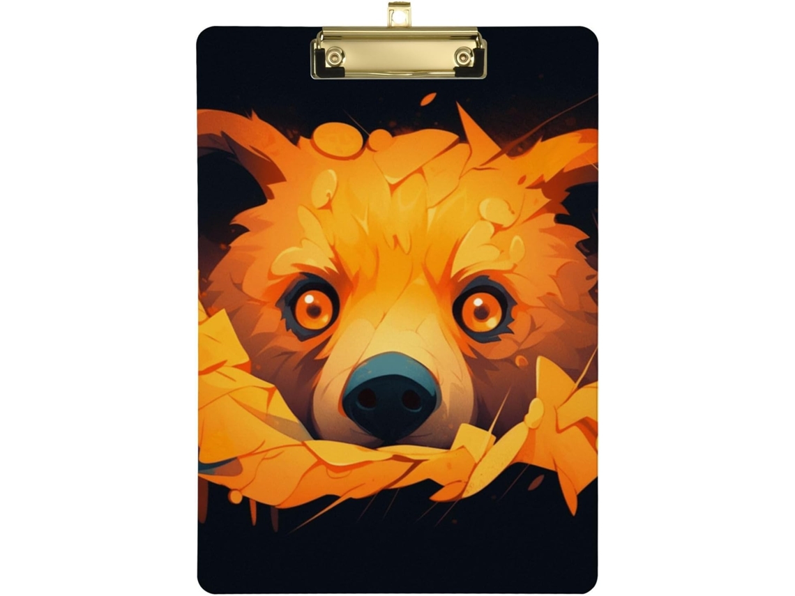 Prancheta de cozinha com Dessenho Urso Laranja Atrás de uma parede de plástico quebrada, alfinetes macios na sala de estar