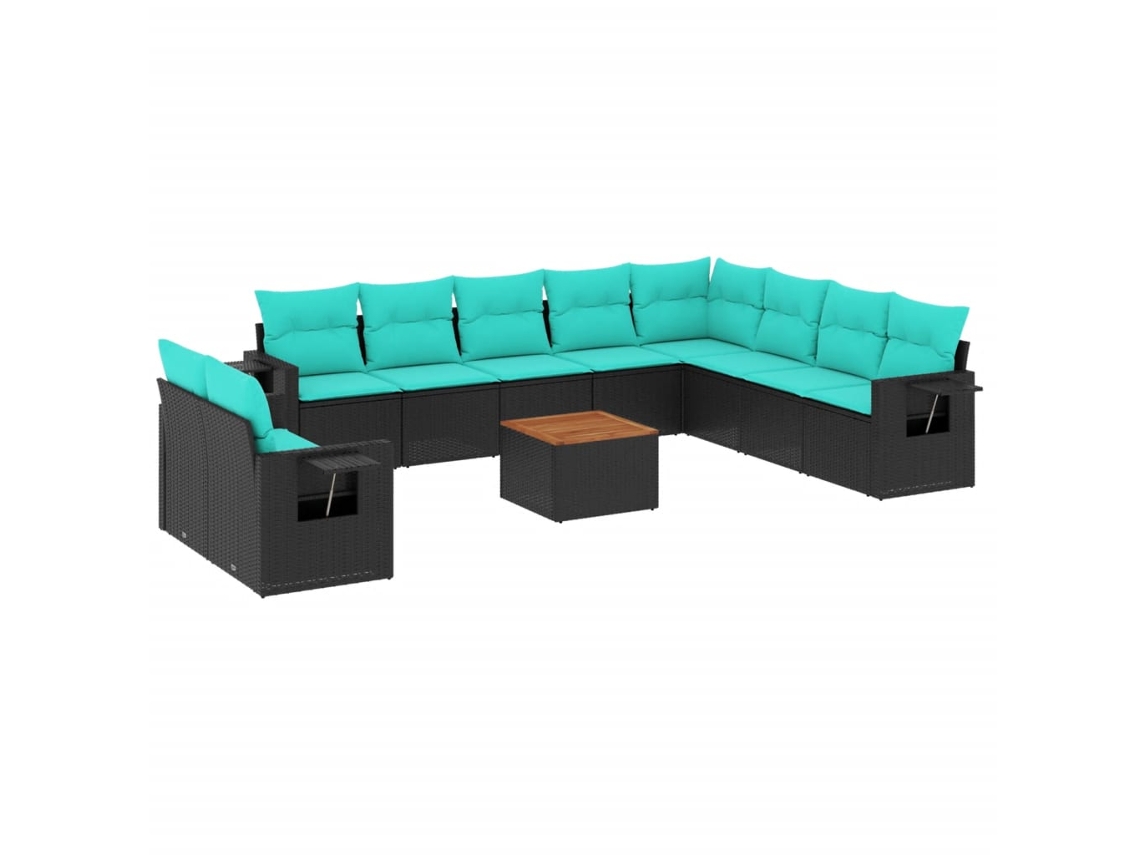 Conjunto de Sofá de Jardim, 11 Peças, Almofadas, Rattan Preto MAISON EXCLUSIVE
