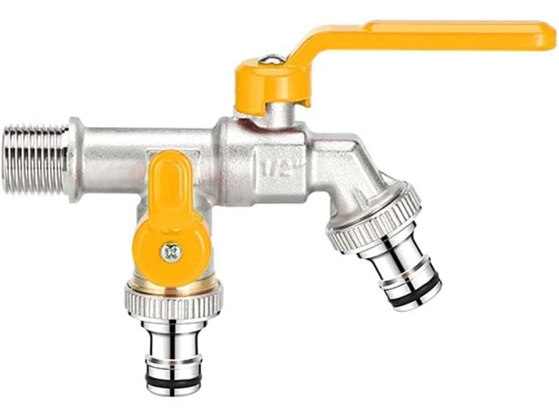 Torneira Dupla De Latão Cromado Para Jardim, Conexão 1/2 Polegada,