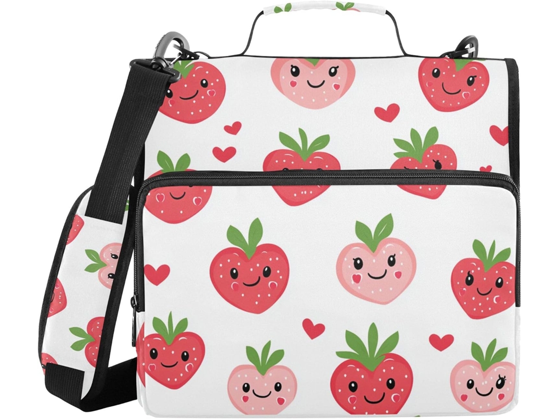 Organizador de Lápis em Formato de Coração Morango com Alça Ombro, Diversas Bolsas, 3, 8cm, Formato com 3 Compartimentos