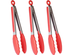 Lurelia Pinça Servir Kit 3 Peças Inox Silicone 23 Cm Vermelho Antiaderente Churrasco Saladas