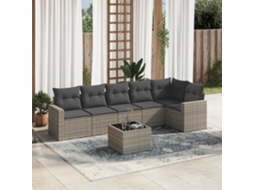 Vidaxl 7 Pcs Conjunto Sofás P/ Jardim C/ Almofadões Vime Pe Cinzento