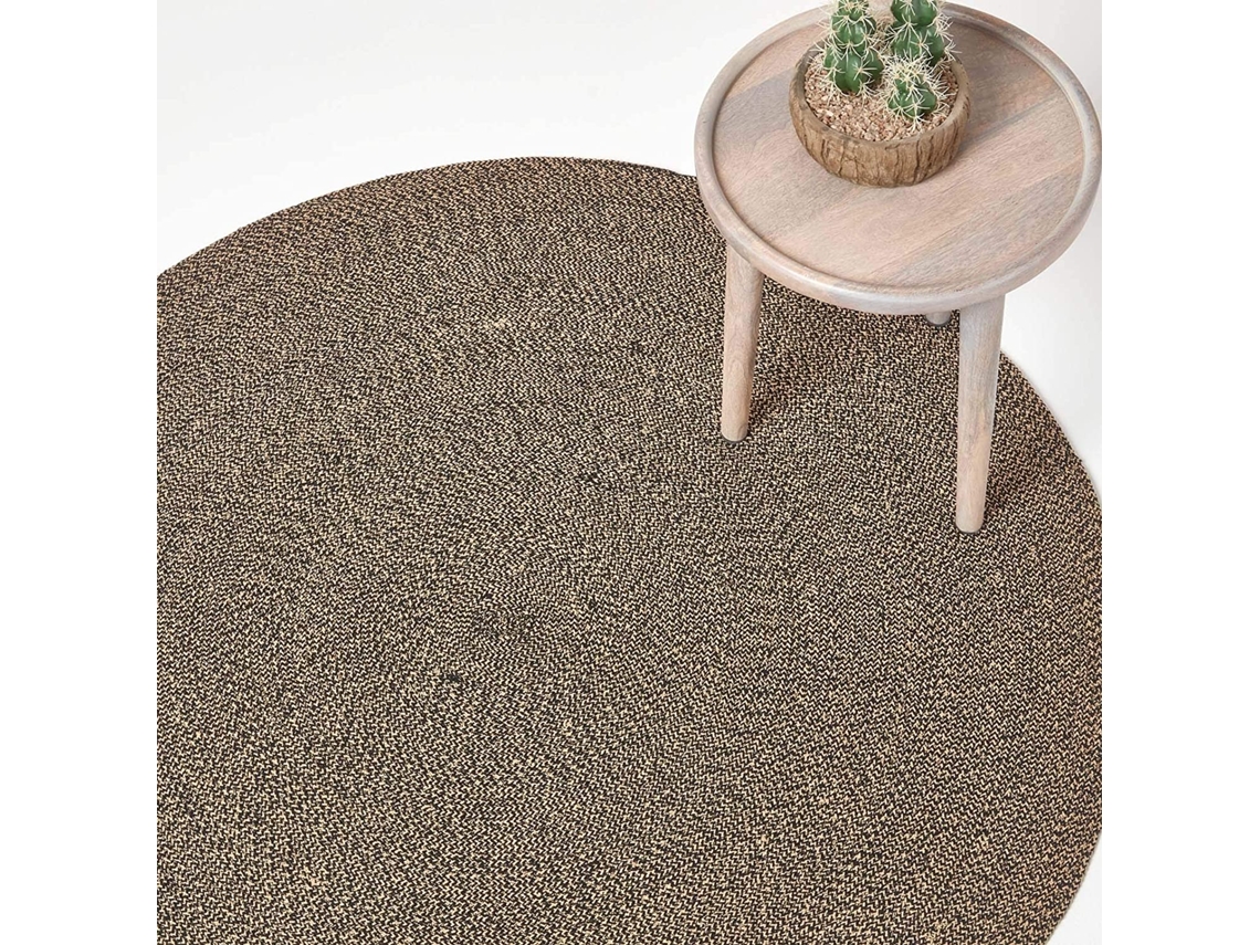 Homescapes Linen And Black Melange Braided Rug, 150 Cm Round