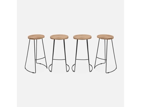 Banco de Bar de Madeira e Aço Set de 4 Natural SWEEEK