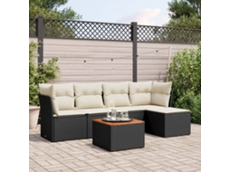 6 Pcs Conjunto Sofás De Jardim C/ Almofadões Vime Pe Preto Dkd Home Decor