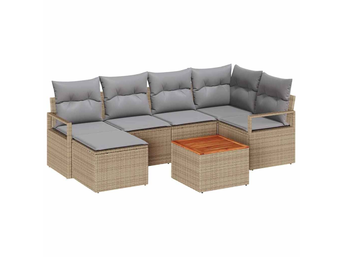 Conjunto 7 Sofá De Jardim Vidaxl Bege Vime Pe (55 X 55 X 37 Cm)