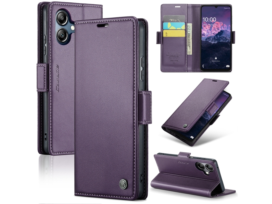 Capa Para Samsung Galaxy A06 De Couro Com Fecho Borboleta Textura De Lichia E Proteção Rfid Antirroubo Roxa