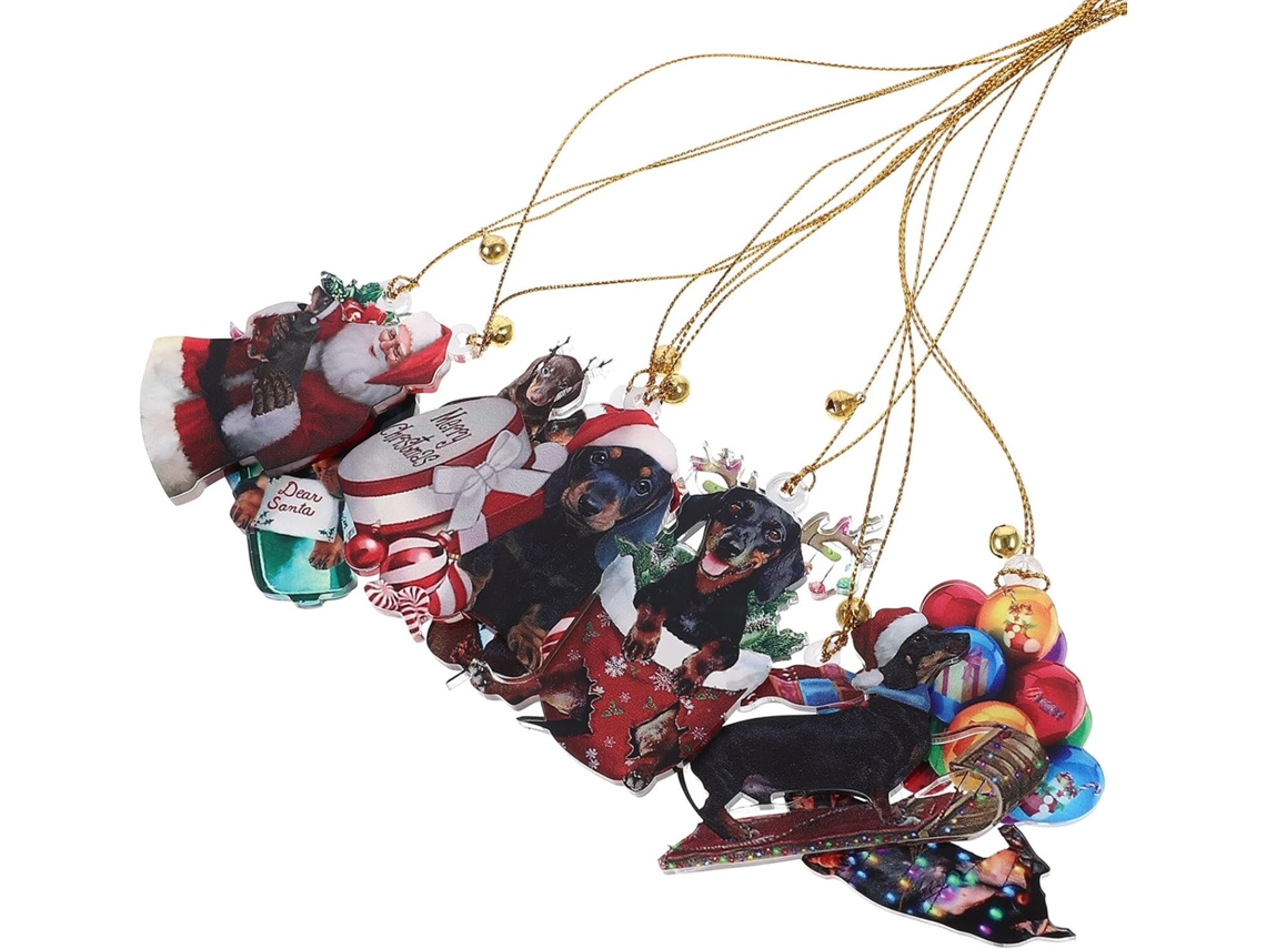 Conjunto De 7 Enfeites Decorativos De Dachshund Para Árvore De Natal, Em Acrílico, Ideais Para Pendurar No Carro Conjunto De 7 Enfeites Gokoco