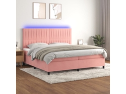 Cama Box Spring C/ Colchão/led 200x200 Cm Veludo Rosa