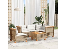 Vidaxl 6 Pcs Conjunto De Sofás P/ Jardim Com Almofadões Vime Pe Bege