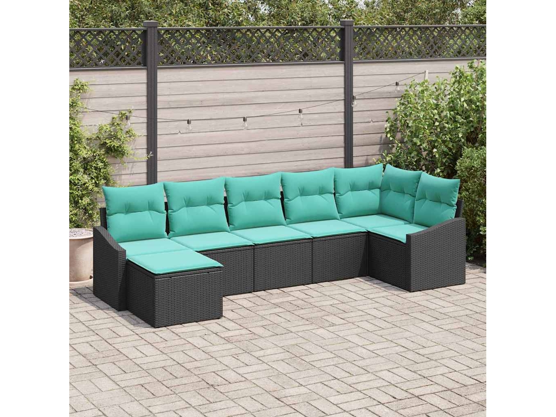 Vidaxl Conjunto De Sofás 7 Unid. Preto Vime Pe