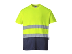 Camiseta Algodão Comfort Alta Visibilidade - Manga Curta Azul Marinho E Amarelo / Tamanho Pp