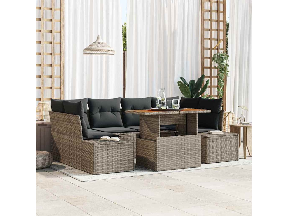Vidaxl Conjunto De Sofá De Jardim 7 Unid. Cinzento Vime Pe