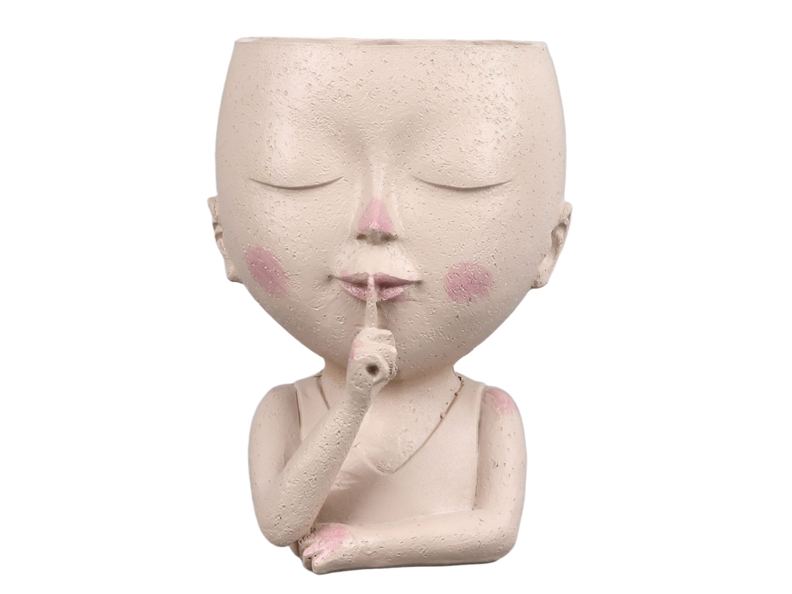Vaso De Planta Cute Cabeça Resina Com Buraco De Drenagem