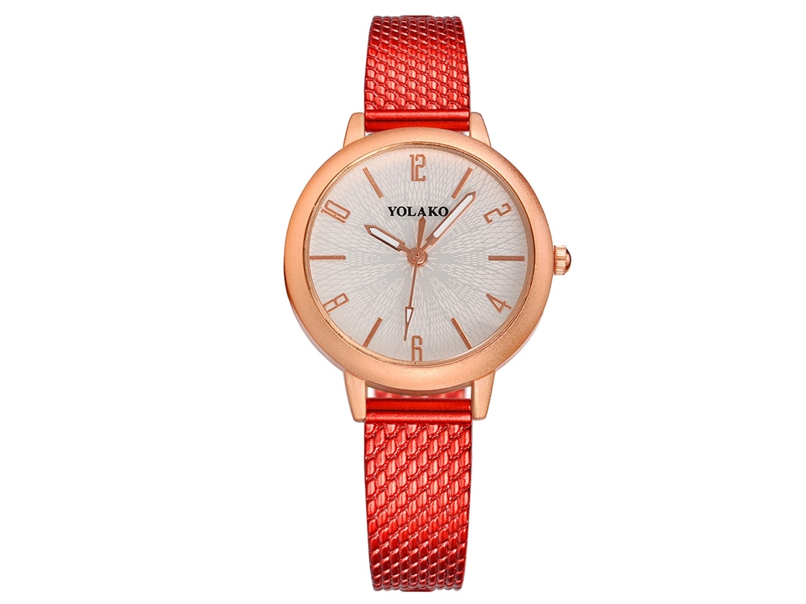 Relógio de Pulseira Feminino Casual Simples Mostrador Redondo Quartzo com Pulseira de Plástico Vermelho