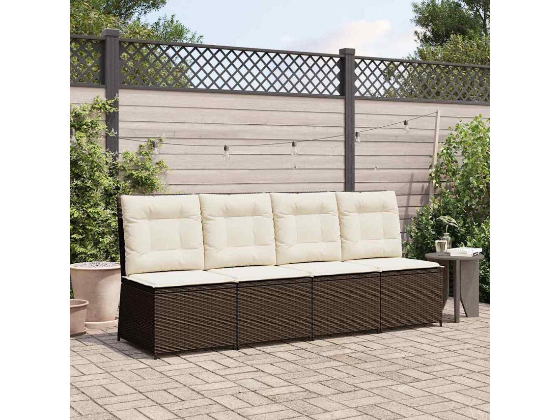 Vidaxl Sofá De Jardim Com Almofada Preto E Branco Creme Vime Pe