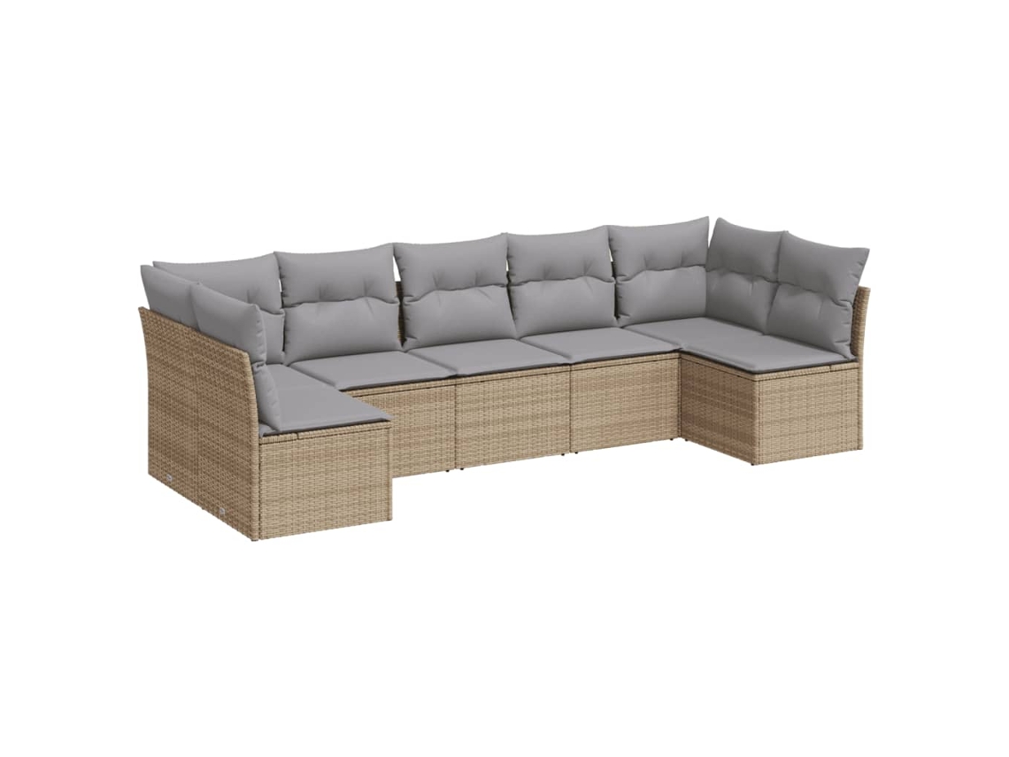 Conjunto de 7 sofás para jardim com almofadões Vime Pe Bege MAISON EXCLUSIVE (7 peças)