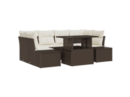 Conjunto 7 De Sofá De Jardim Vidaxl Com Almofadas Marrom Rattan Poliéster