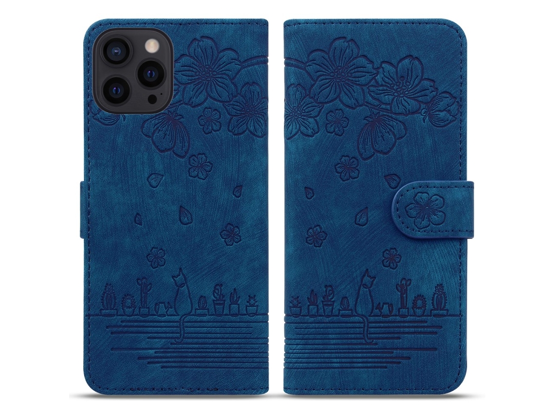 Capa Em Couro Pu, Com Suporte, Para Apple Iphone 16pro Max - Azul