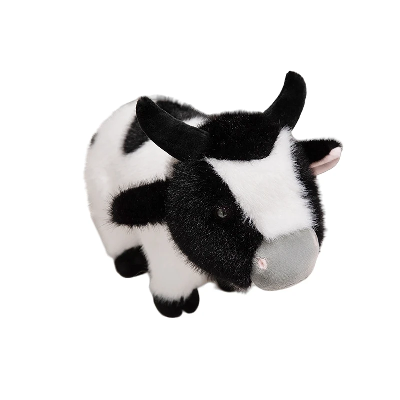 Brinquedo de Pelúcia Realista de Vaca, Bezerro de Pelúcia Macio MDUG (preto e Branco, 40 Cm)