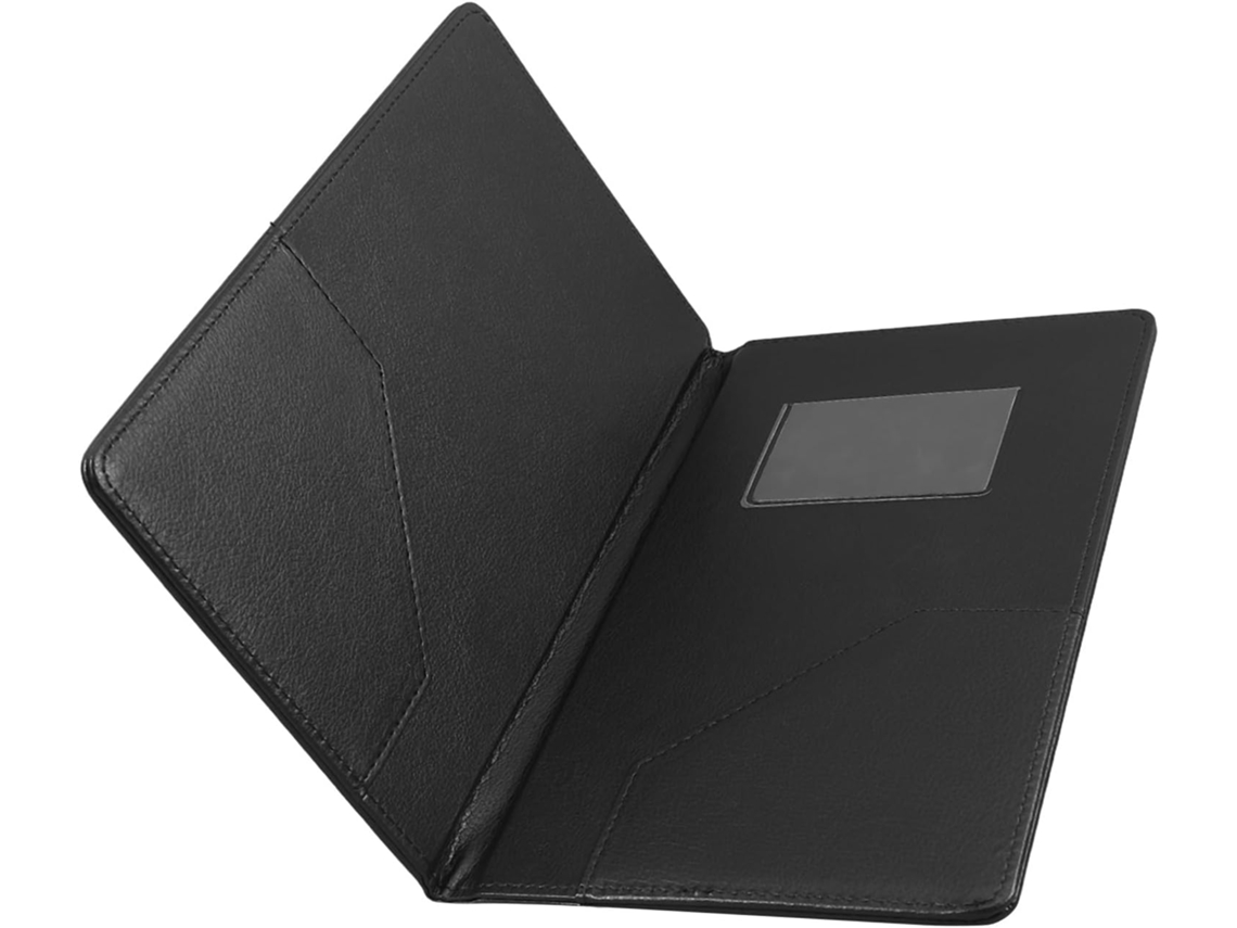 Pasta organizadora para cardápio em couro PU preto, ideal para cartas de bebidas e vinhos, perfeita para bares e restaurantes.