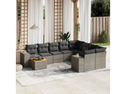 Vidaxl 10 Pcs Conjunto Sofás De Jardim C/ Almofadões Vime Pe Cinzento