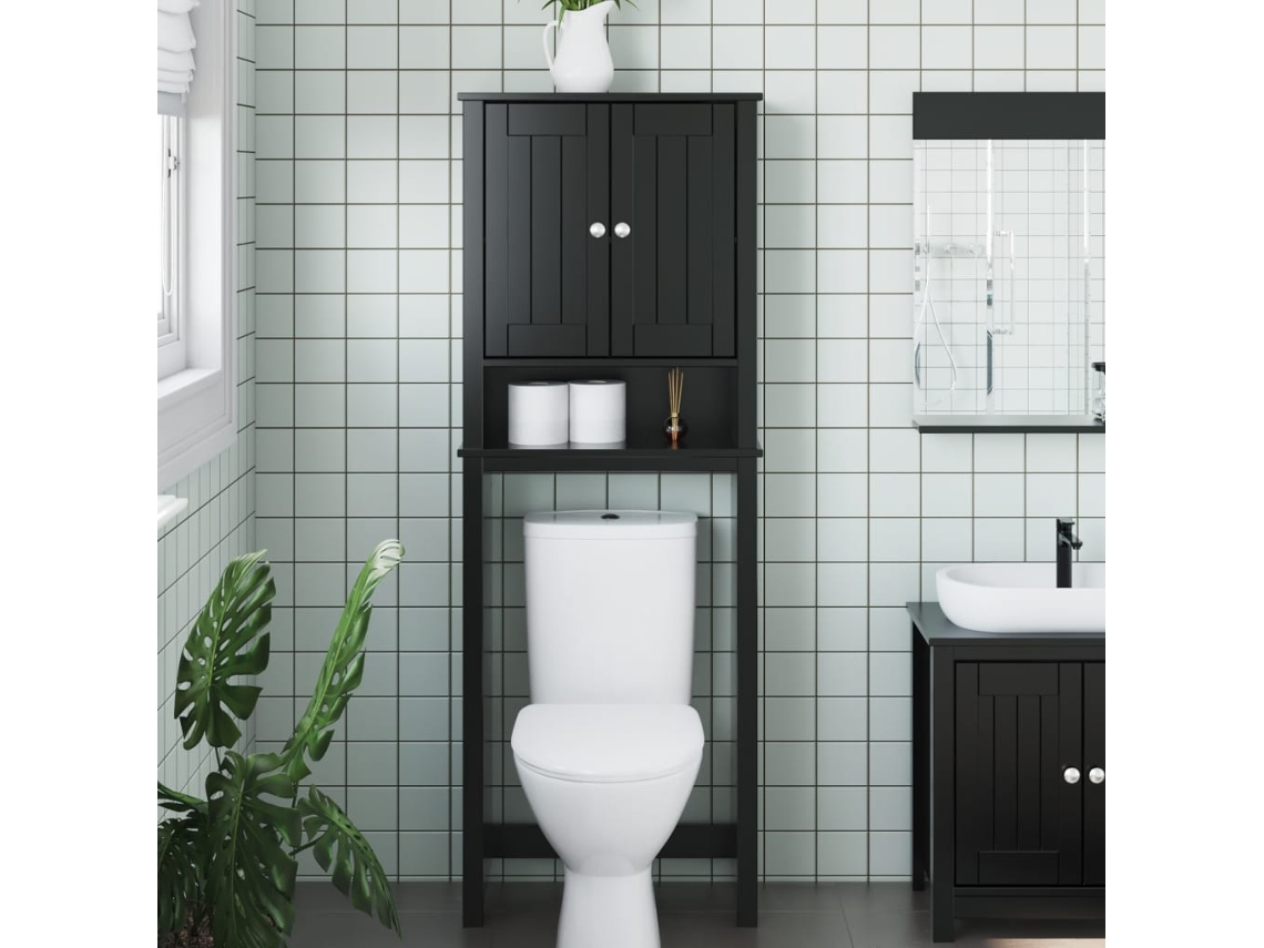 Vidaxl Móvel De Sanita Berg 60x27x164,5 Cm Madeira Maciça Preto