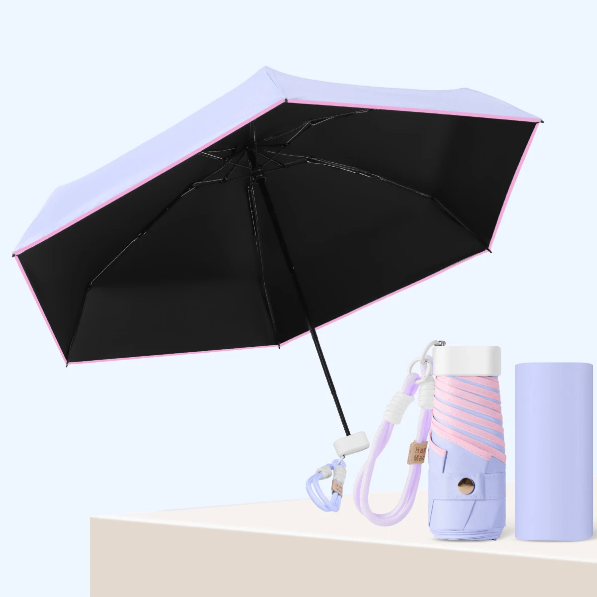 Guarda chuva dobrável MDUG branco creme 10k, com três furos e trava de anel