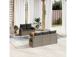 Vidaxl 6 Pcs Conjunto Sofás De Jardim Com Almofadões Vime Cinzento