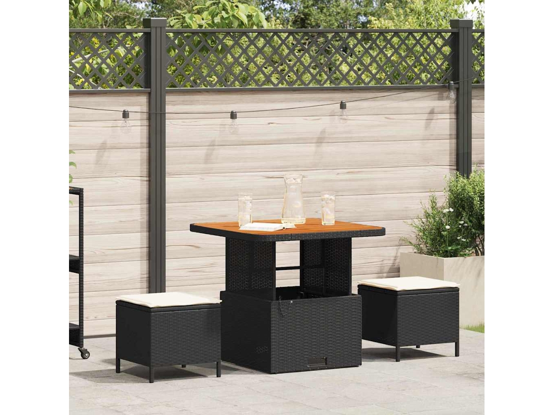 Vidaxl Conjunto de Jantar para Jardim Preto Vime Pe