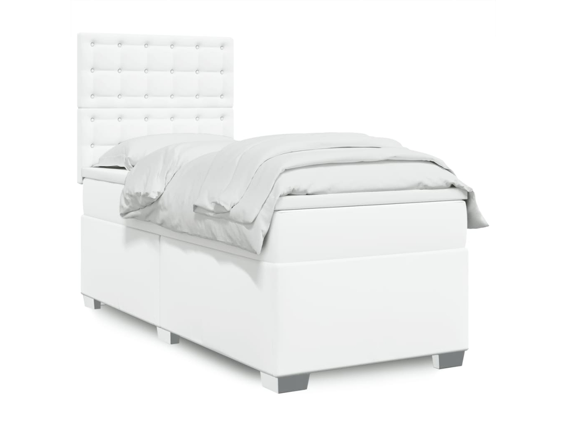 Cama Com Molas/colchão 90x190 Cm Couro Artificial Branco