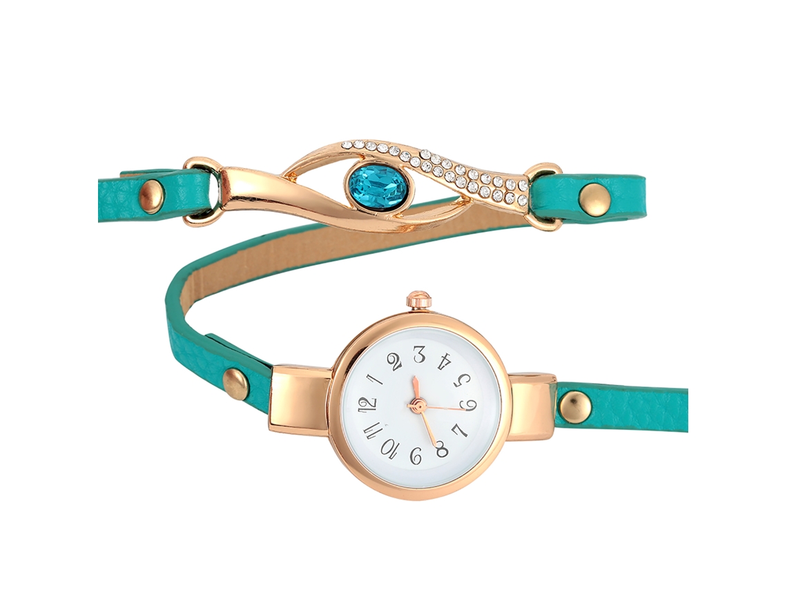 Relógio Pulseira Feminino Quartzo com Strass e Pulseira Pu Ajustável (azul Céu)
