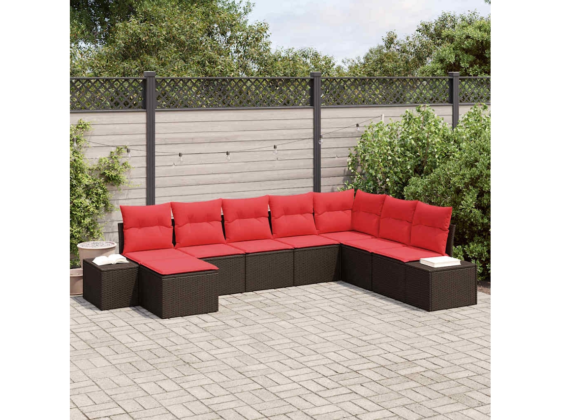 Vidaxl Conjunto De Sofá De Jardim 8 Unid. Marrom E Vermelho Vime Pe