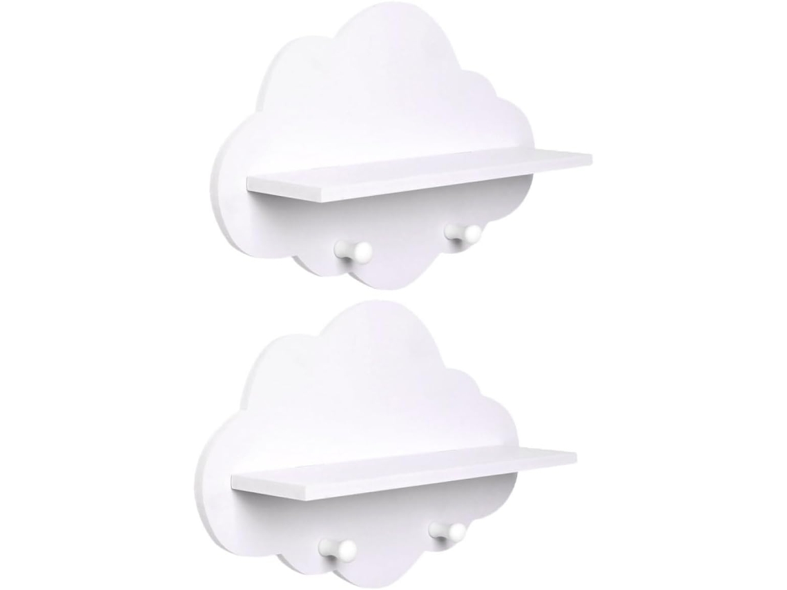 Conjunto De 2-prateleiras Flutuantes Em Formato Nuvem, Sem Necessidade De Furar, Prateleiras De Parede Em Madeira Para