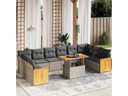 Vidaxl 11 Pcs Conjunto Sofás De Jardim C/ Almofadões Vime Pe Cinzento