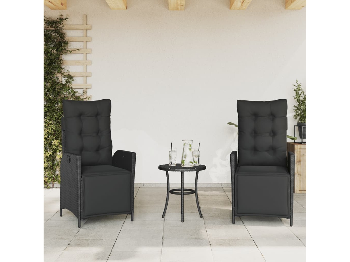 Cadeiras Jardim Reclináveis 2 Pcs C/ Apoio De Pés Vime Pe Preto Dkd Home Decor
