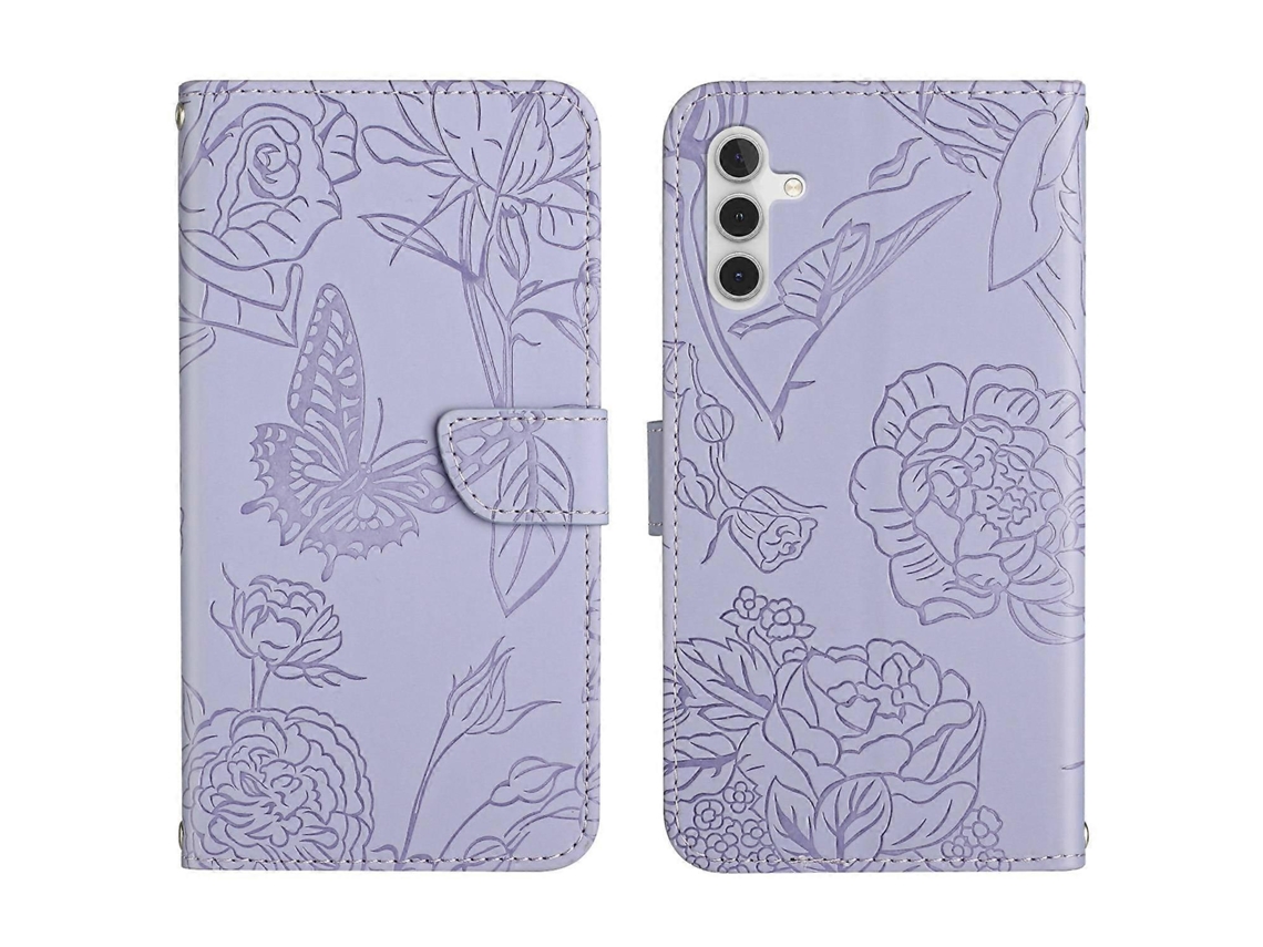 Capa De Celular Flip Em Couro Sintético Com Textura De Borboleta E Toque Suave Para Samsung Galaxy A14 5g Ht03