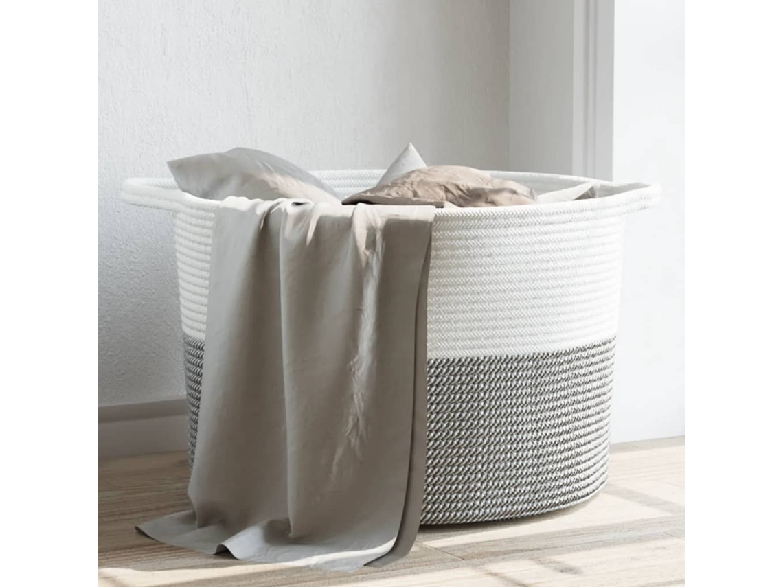 Vidaxl Cesto De Arrumação Ø55x36 Cm Algodão Cinzento E Branco