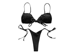 Conjunto De Bikini Bandeau Bandage Feminino Push-up Brasileiro Traje De Banho Verão Praia Preto