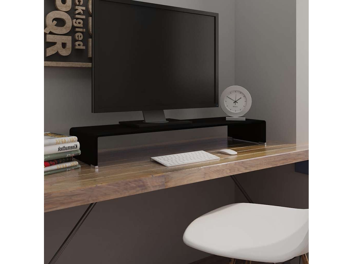 Vidaxl Suporte De Tv/monitores Em Vidro Preto 100x30x13 Cm
