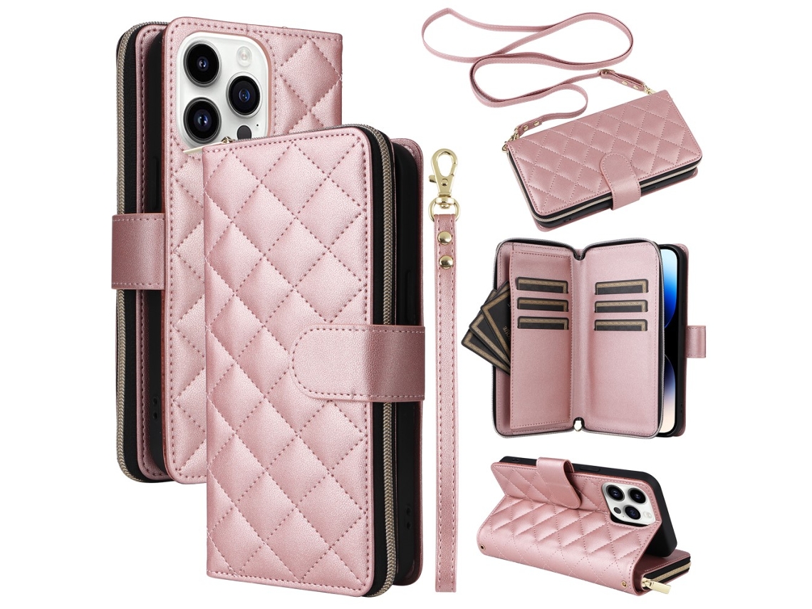 Capa Para Iphone 14 Pro Pele Sintética Rosa