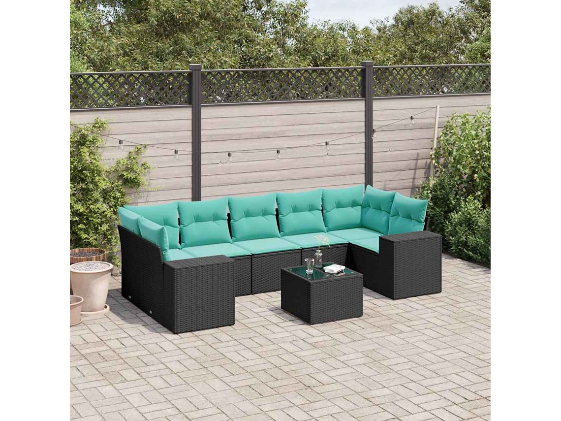 Vidaxl Conjunto De Sofá De Jardim Com 8 Peças E Almofadas Em Rattan Sintético Preto
