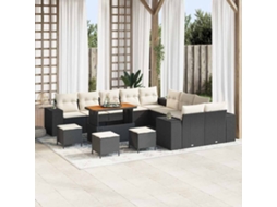 Vidaxl Conjunto De Sofá De Jardim 14 Unid. Preto E Creme Vime Pe