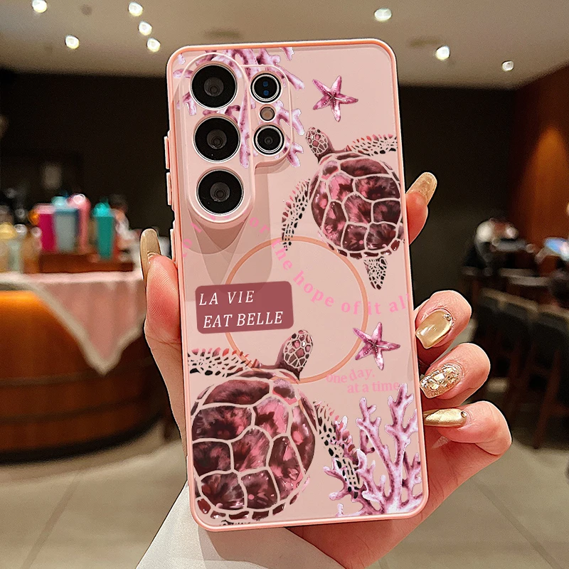 Capa Magnética Para Celular Galaxy A57 Com Estampa De Frutas E Conchas Do Verão (rosa).