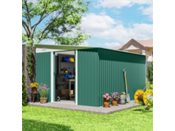 Galpão Externo Verde Para Jardim, 8,9 M² (280x345x201 Cm), Com Porta E Duas Janelas, Ideal Para Guardar Ferramentas
