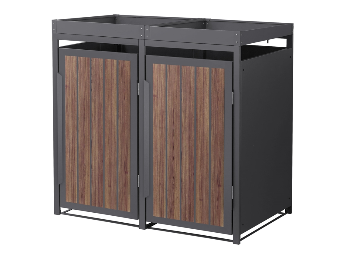 Abrigo Ml-design Para 2 Cubos Do Lixo 240l Aço Antracite-carvalho Escuro Teto Com Floreira